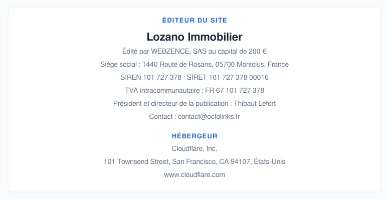 Coordonnées légales de l&rsquo;éditeur et de l&rsquo;hébergeur du site